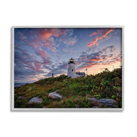 Stupell Nautical Lighthouse Pink Clouds Landscape Landscape Photography Gray Framed Art Print Wall Art
