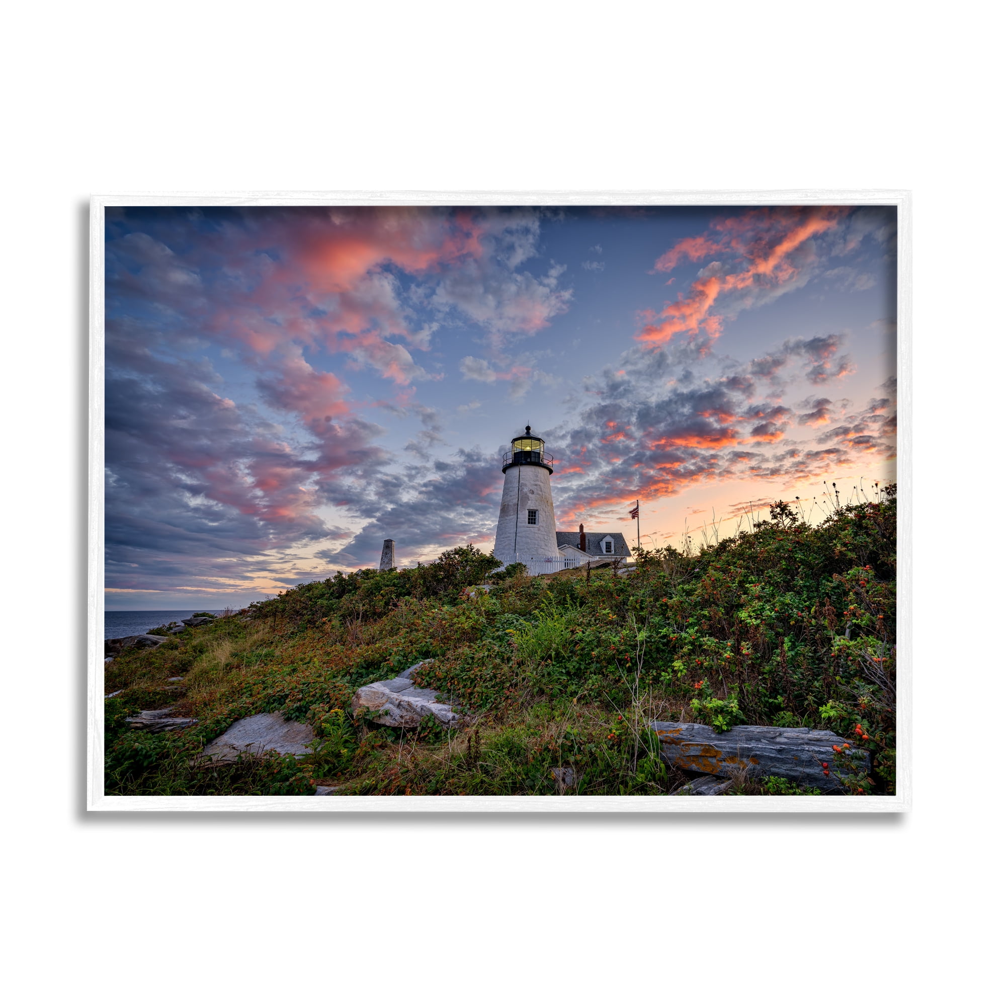 Stupell Nautical Lighthouse Pink Clouds Landscape Landscape Photography White Framed Art Print Wall Art