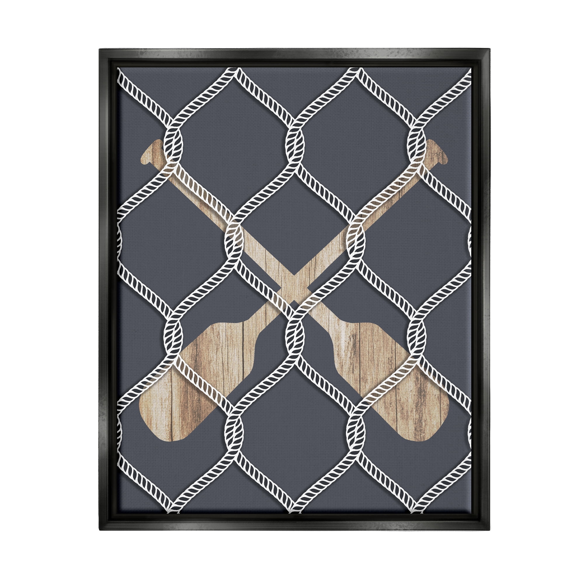 Stupell Nautical Oars Coastal Rope Pattern Landscape Painting Black Floater Framed Art Print Wall Art