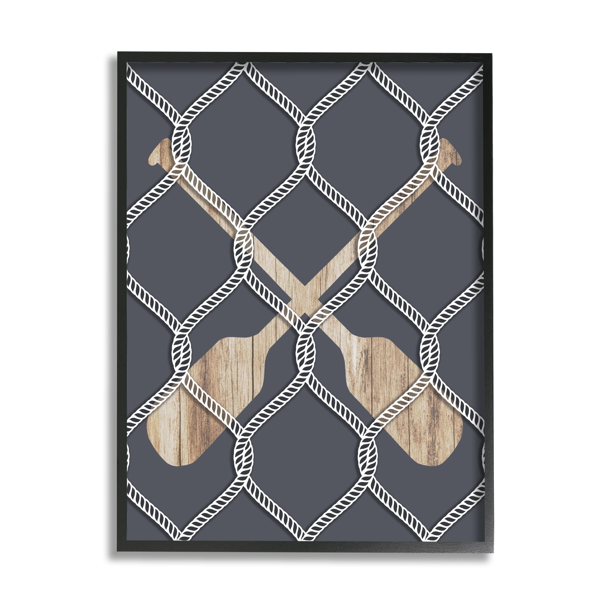 Stupell Nautical Oars Coastal Rope Pattern Landscape Painting Black Framed Art Print Wall Art