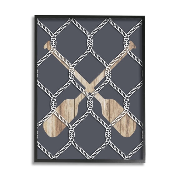 Stupell Nautical Oars Coastal Rope Pattern Landscape Painting Black Framed Art Print Wall Art