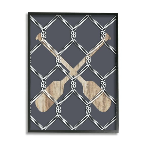 Stupell Nautical Oars Coastal Rope Pattern Landscape Painting Black Framed Art Print Wall Art