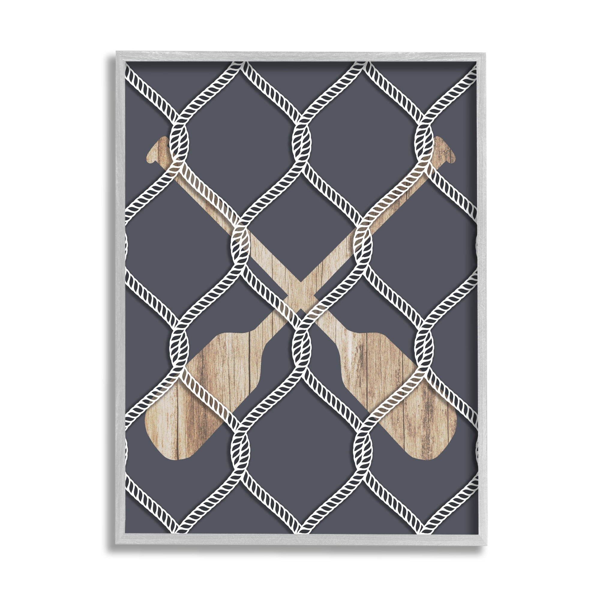 Stupell Nautical Oars Coastal Rope Pattern Landscape Painting Gray Framed Art Print Wall Art