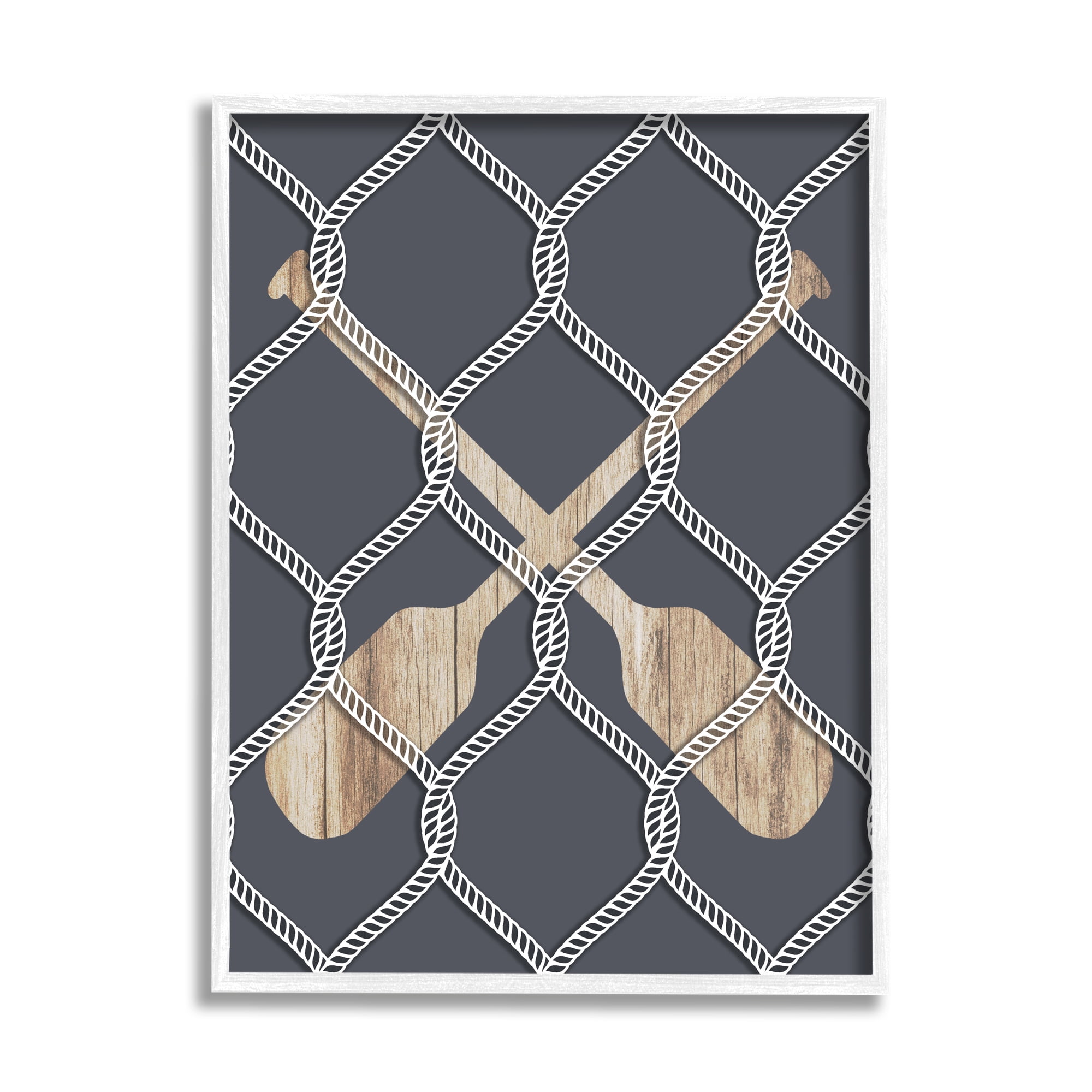 Stupell Nautical Oars Coastal Rope Pattern Landscape Painting White Framed Art Print Wall Art