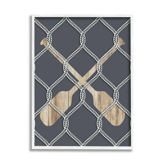 Stupell Nautical Oars Coastal Rope Pattern Landscape Painting White Framed Art Print Wall Art