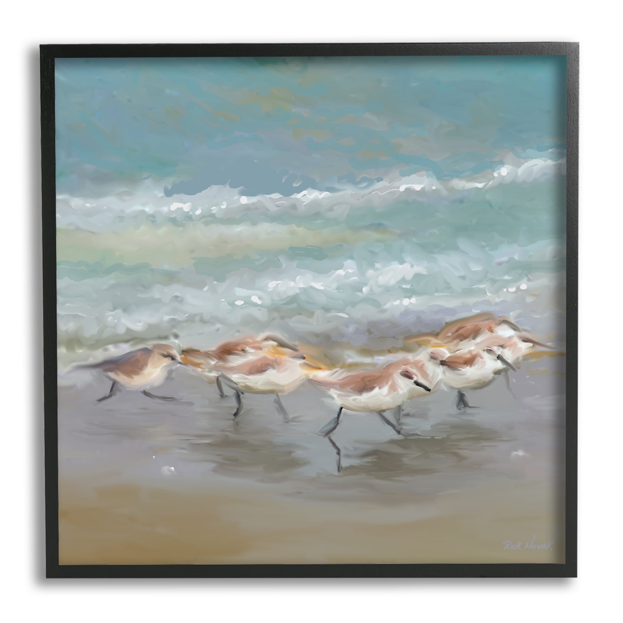 Stupell Nautical Sea Birds Shoreline Waves Landscape Painting Black Framed Art Print Wall Art