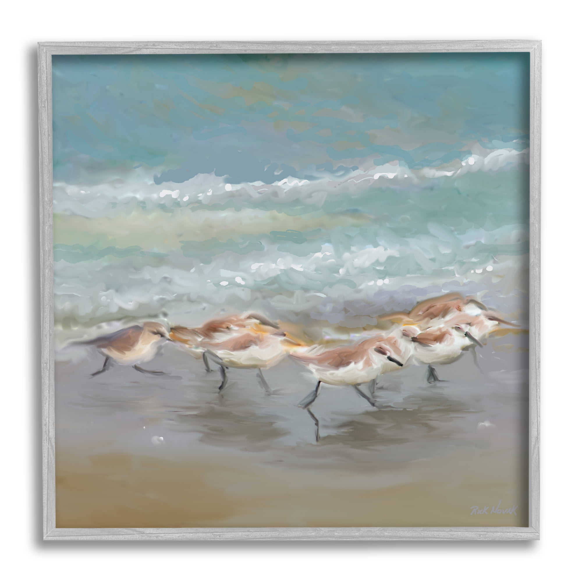 Stupell Nautical Sea Birds Shoreline Waves Landscape Painting Gray Framed Art Print Wall Art