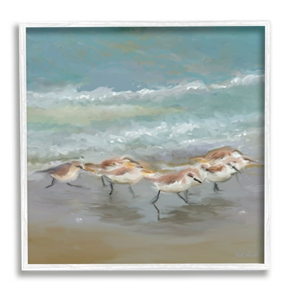 Stupell Nautical Sea Birds Shoreline Waves Landscape Painting White Framed Art Print Wall Art