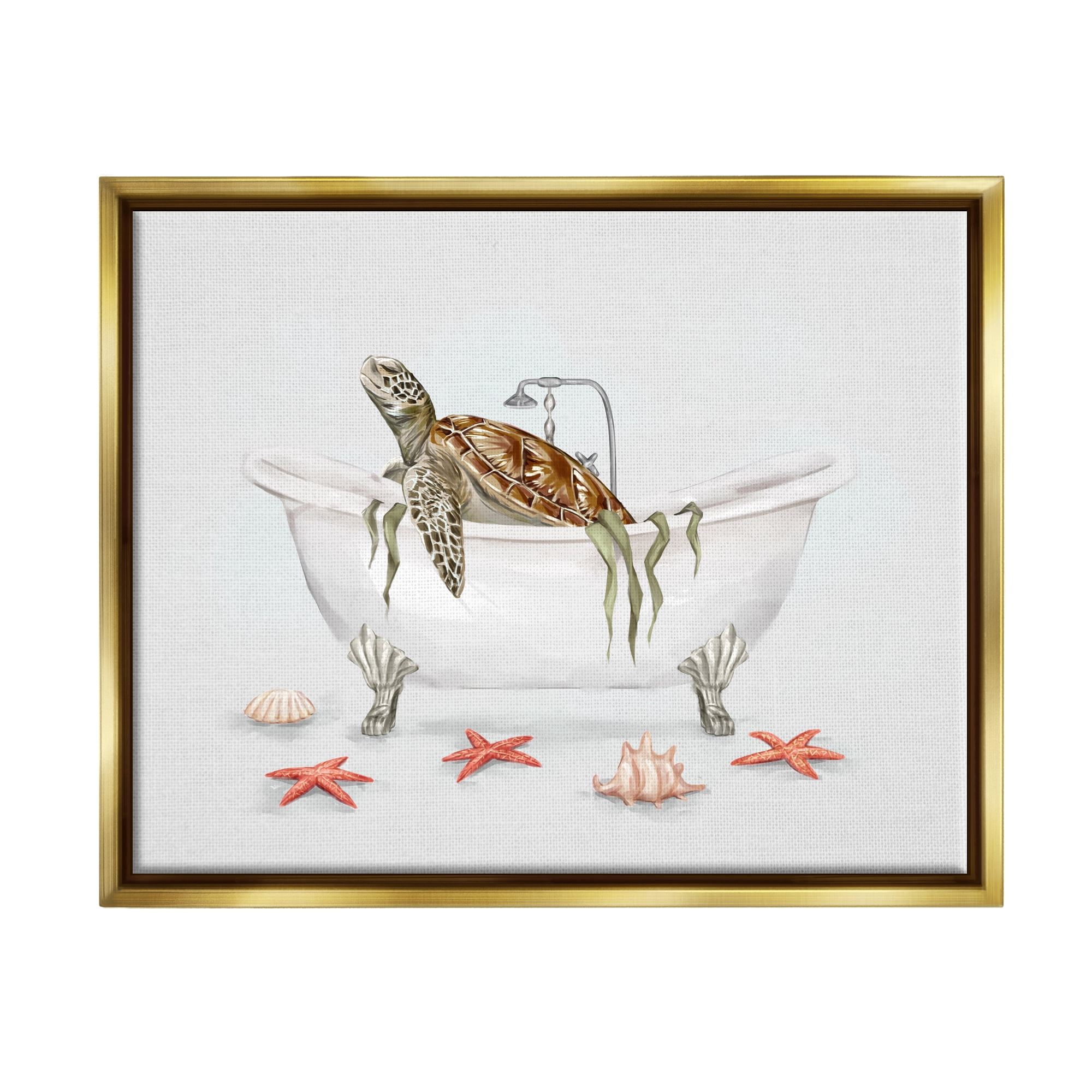 Stupell Nautical Turtle Bathtub Bathing Animals & Insects Painting Gold Floater Framed Art Print Wall Art