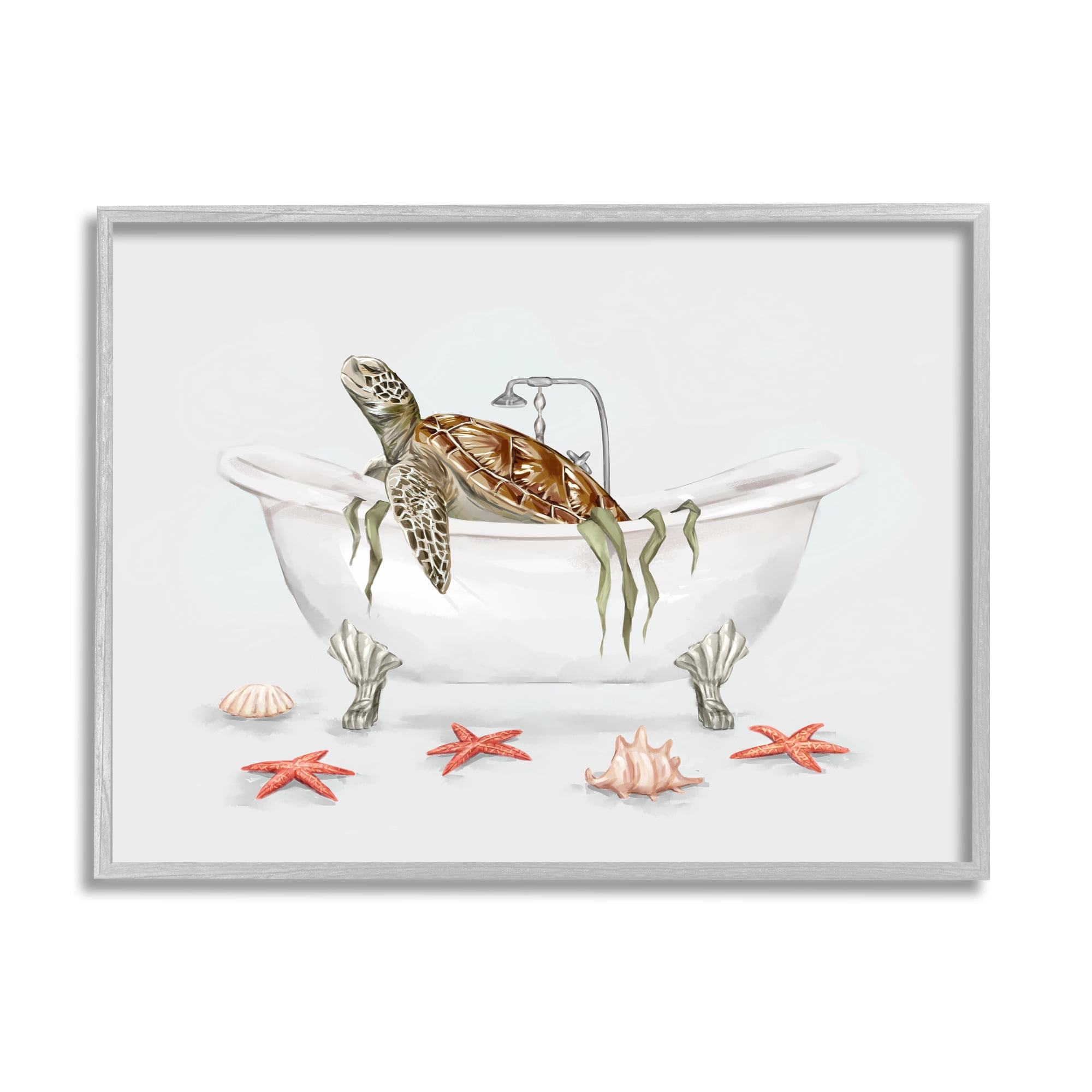 Stupell Nautical Turtle Bathtub Bathing Animals & Insects Painting Gray Framed Art Print Wall Art