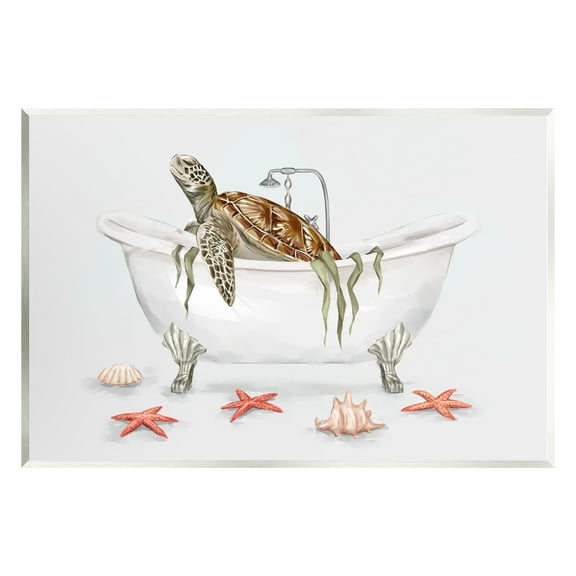 Stupell Nautical Turtle Bathtub Bathing Animals & Insects Painting Wall Plaque Unframed Art Print Wall Art