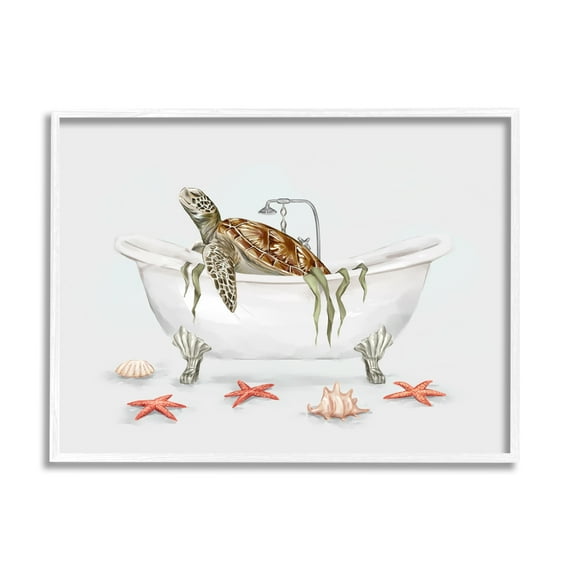 Stupell Nautical Turtle Bathtub Bathing Animals & Insects Painting White Framed Art Print Wall Art