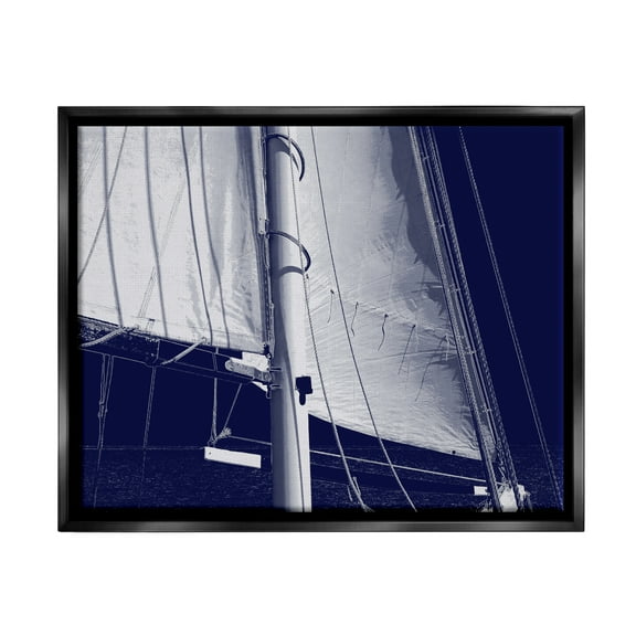 Stupell Navy Blue Nautical Boat Mast Landscape Photography Black Floater Framed Art Print Wall Art