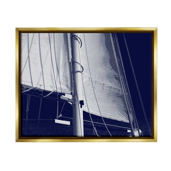 Stupell Navy Blue Nautical Boat Mast Landscape Photography Gold Floater Framed Art Print Wall Art