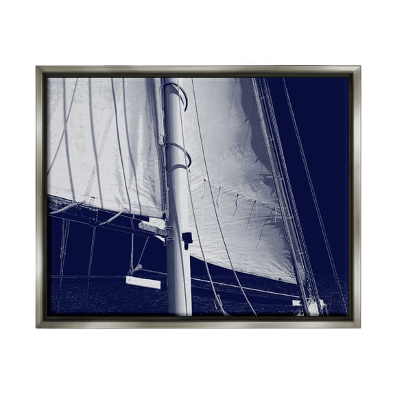 Stupell Navy Blue Nautical Boat Mast Landscape Photography Gray Floater Framed Art Print Wall Art