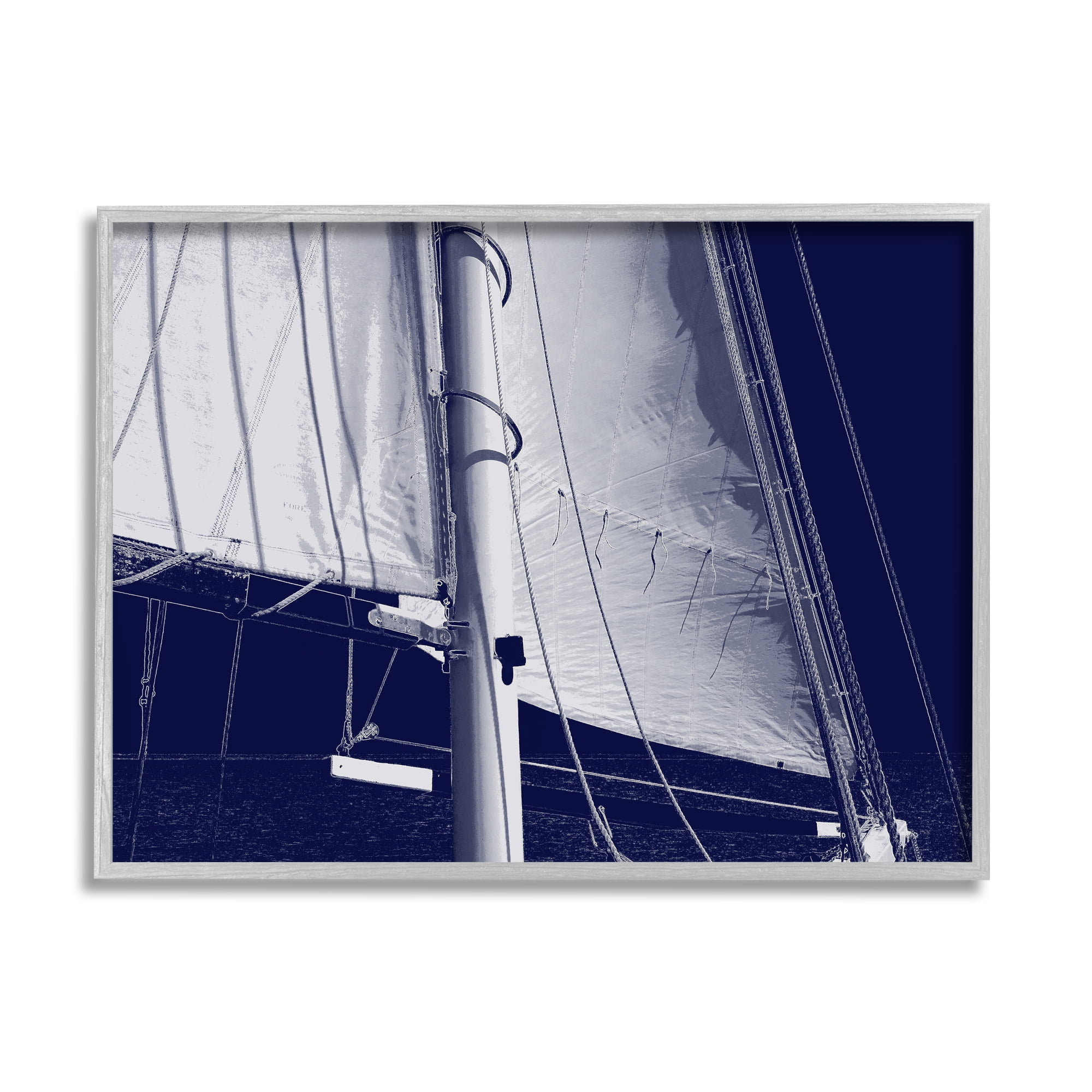 Stupell Navy Blue Nautical Boat Mast Landscape Photography Gray Framed Art Print Wall Art