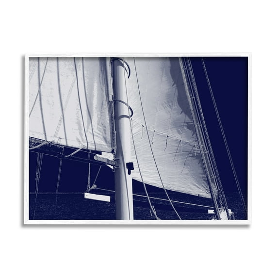 Stupell Navy Blue Nautical Boat Mast Landscape Photography White Framed Art Print Wall Art