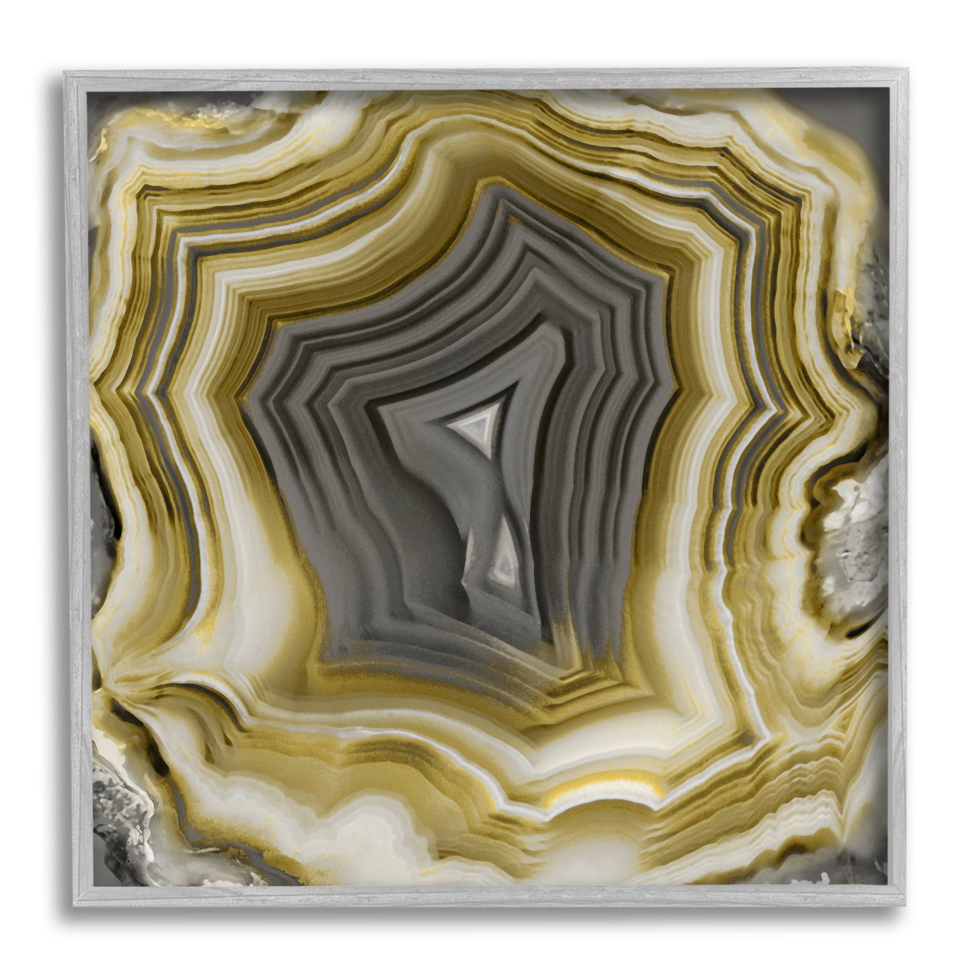 Stupell Neutral Tones Geometric Agate Shape Abstract Painting Gray Framed Art Print Wall Art