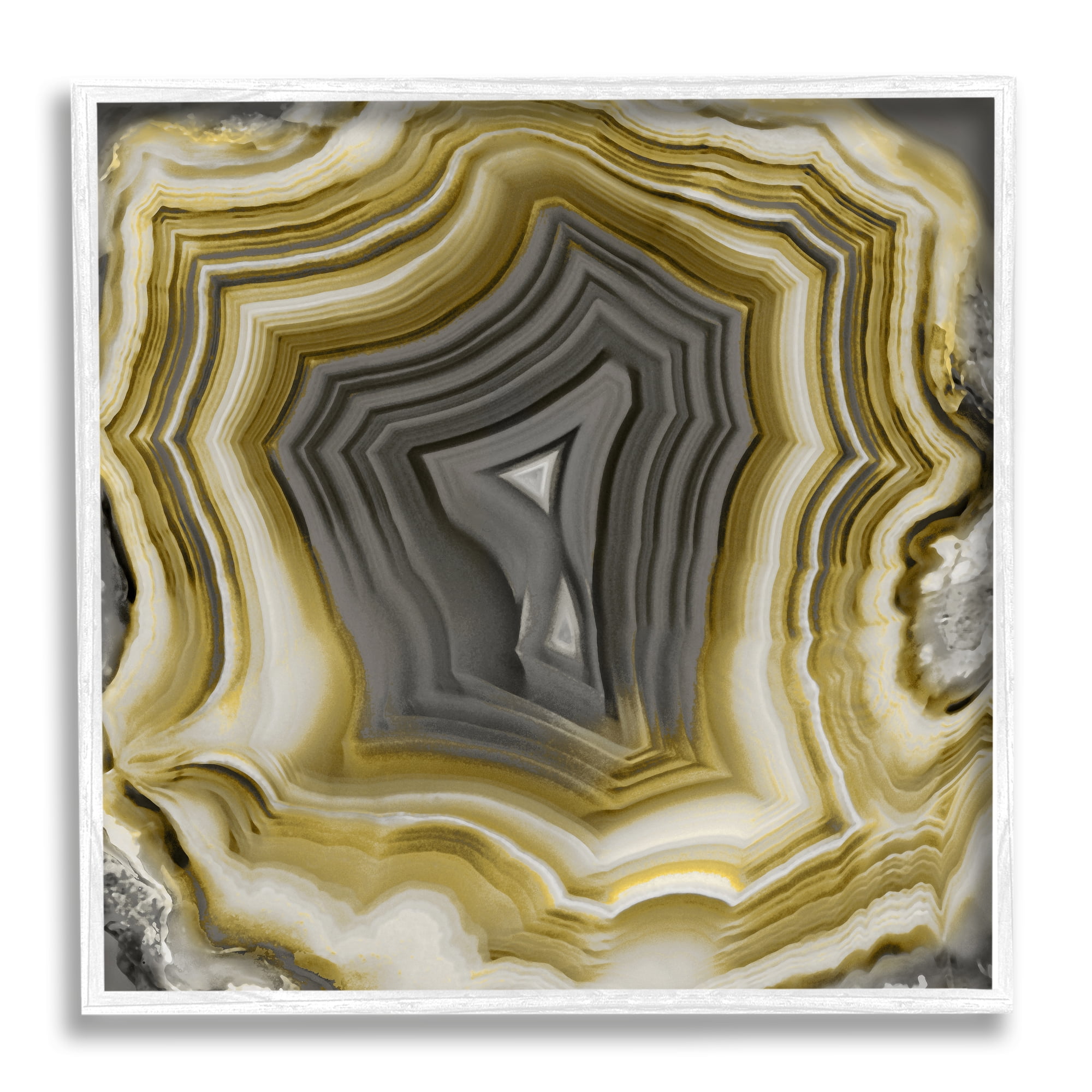 Stupell Neutral Tones Geometric Agate Shape Abstract Painting White Framed Art Print Wall Art