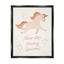 Stupell Never Stop Chasing Unicorns Phrase Fairy Tales & Fantasy Painting Black Floater Framed Art Print Wall Art