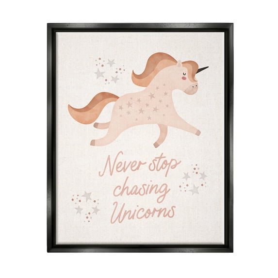 Stupell Never Stop Chasing Unicorns Phrase Fairy Tales & Fantasy Painting Black Floater Framed Art Print Wall Art