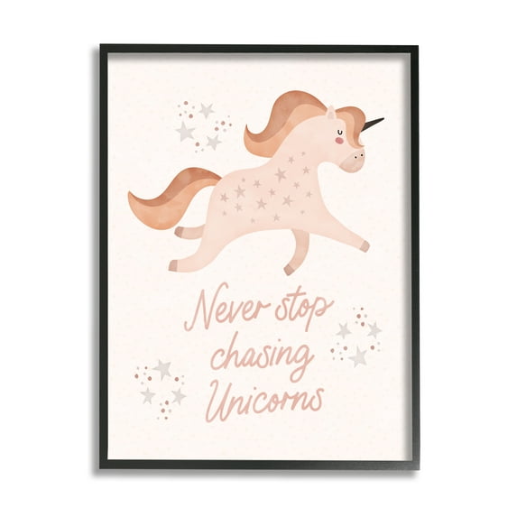 Stupell Never Stop Chasing Unicorns Phrase Fairy Tales & Fantasy Painting Black Framed Art Print Wall Art
