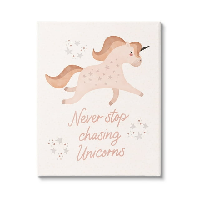Stupell Never Stop Chasing Unicorns Phrase Fairy Tales & Fantasy Painting Gallery Wrapped Canvas Print Wall Art