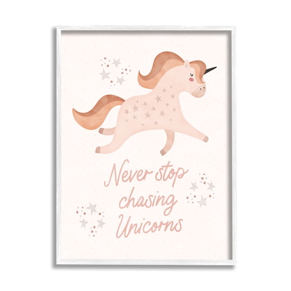 Stupell Never Stop Chasing Unicorns Phrase Fairy Tales & Fantasy Painting White Framed Art Print Wall Art