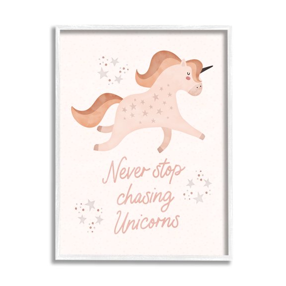 Stupell Never Stop Chasing Unicorns Phrase Fairy Tales & Fantasy Painting White Framed Art Print Wall Art