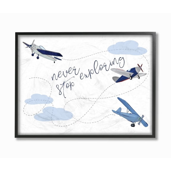 Stupell Never Stop Exploring Airplanes Framed Wall Art 11 x 14 Black