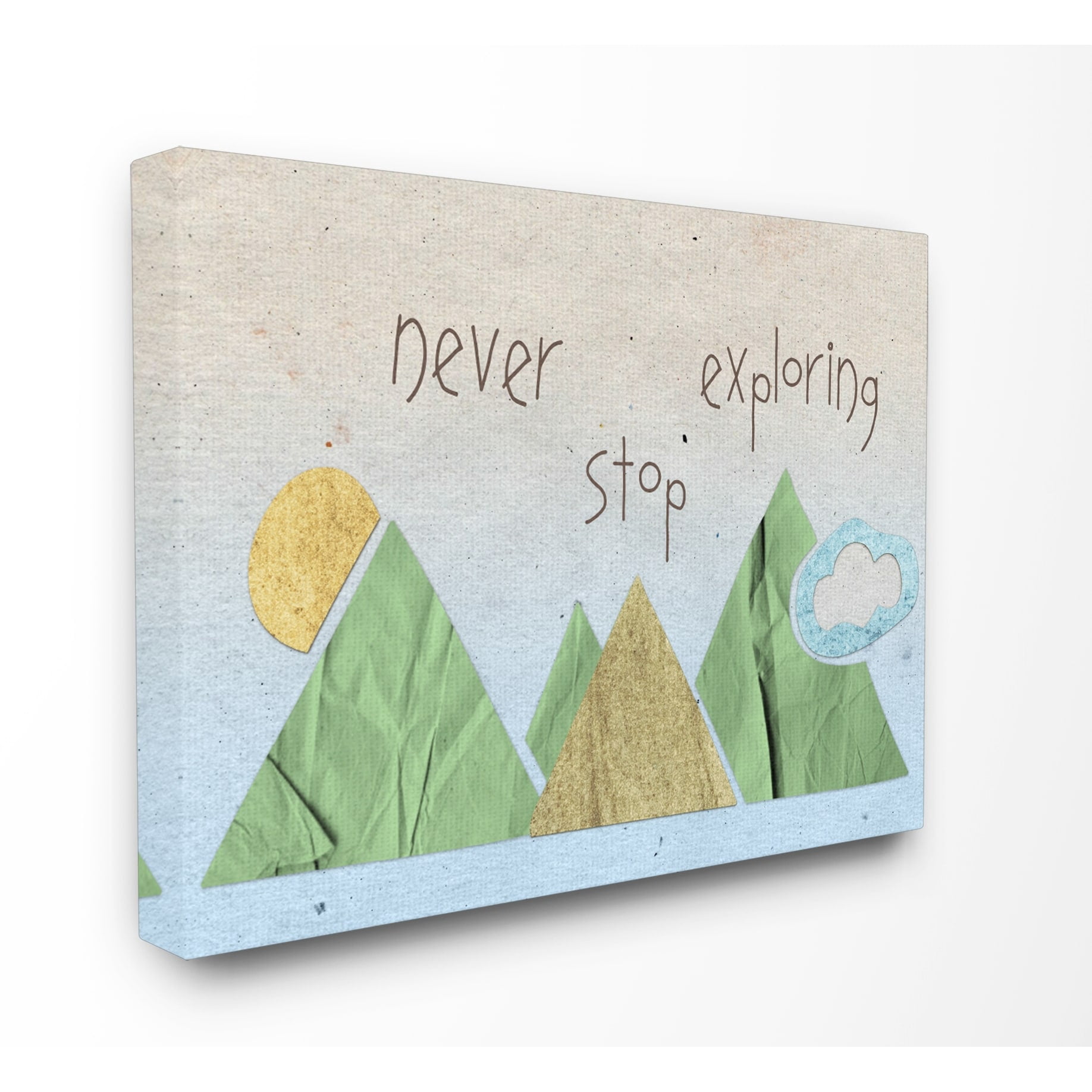Stupell Never Stop Exploring Mountain Collage Blue Stretched Canvas Wall Art 24 x 30