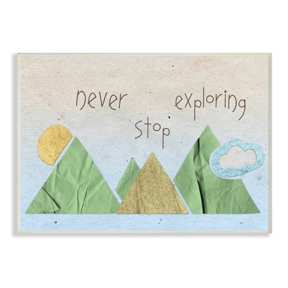 Stupell Never Stop Exploring Mountain Collage Blue Wall Plaque Art - 10 x 15