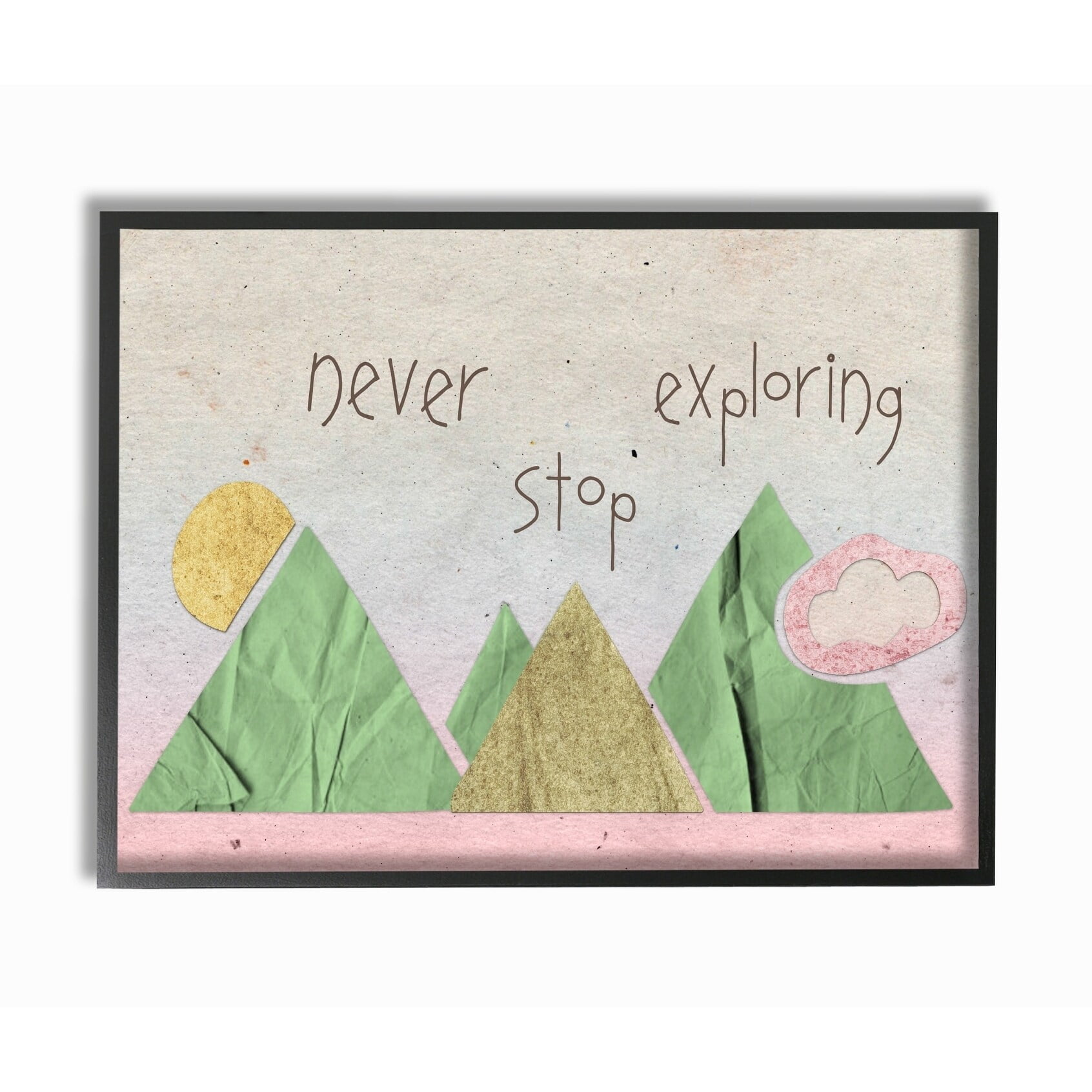Stupell Never Stop Exploring Mountain Collage Pink Framed Giclee Texture Art 16 x 20
