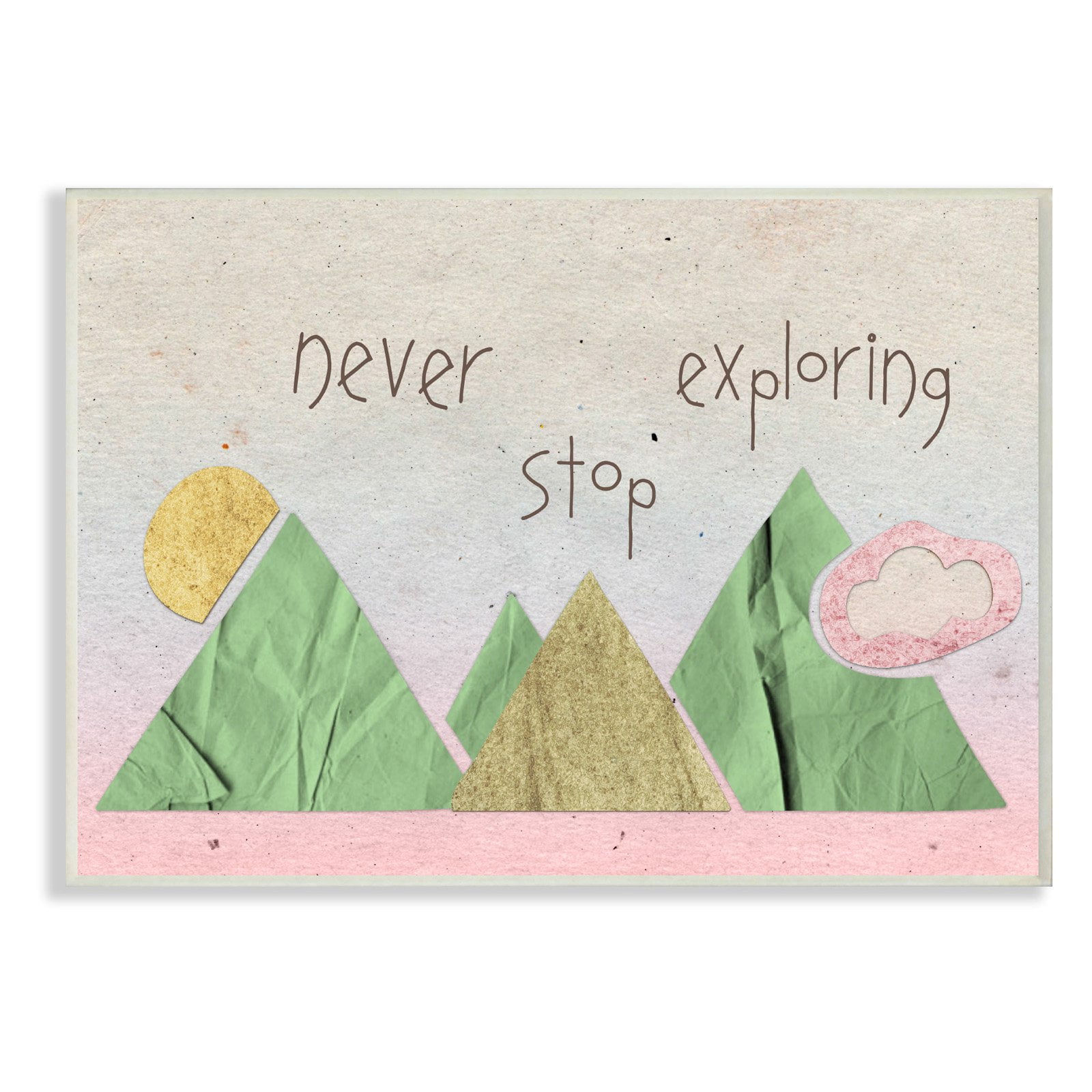 Stupell Never Stop Exploring Mountain Collage Pink Wall Plaque Art - 10 x 15