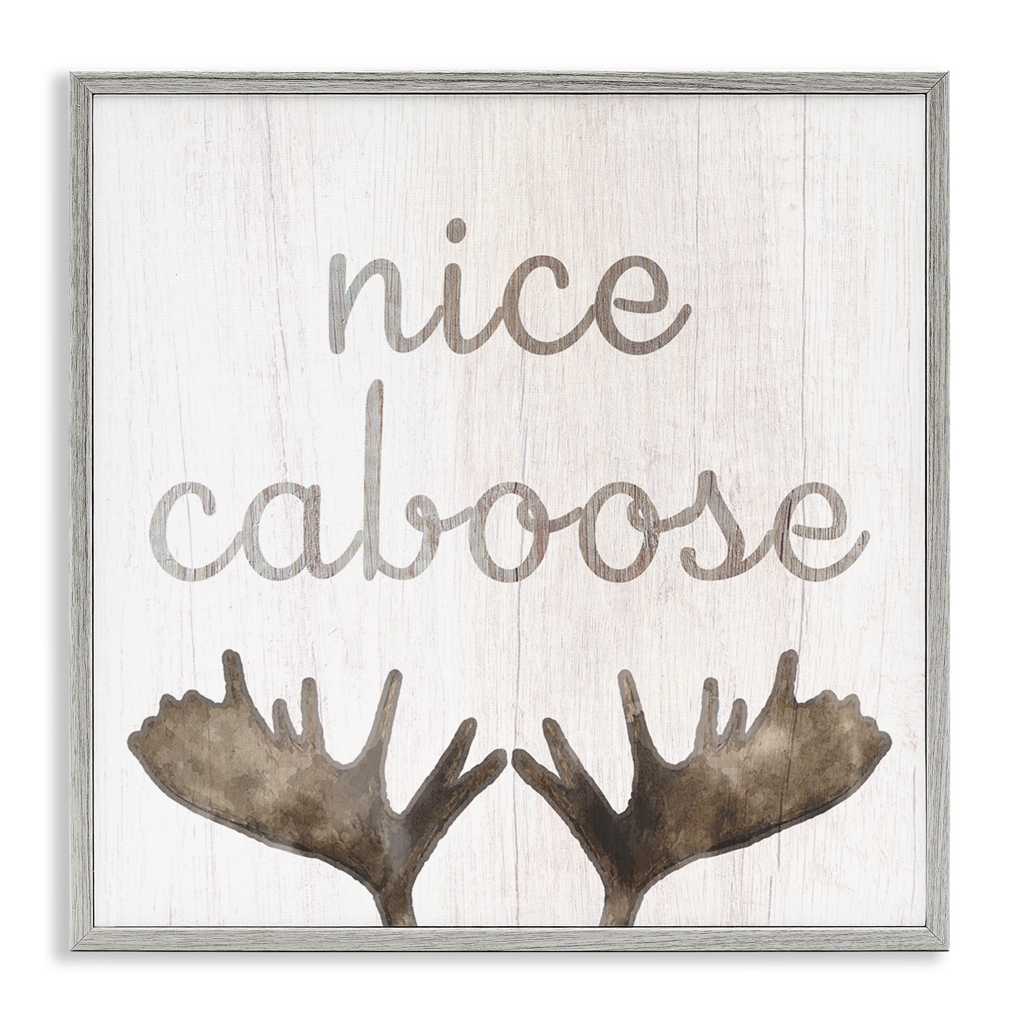 Nice Caboose Bathroom Moose Antlers Gray Framed Giclee Art, 24 x 24