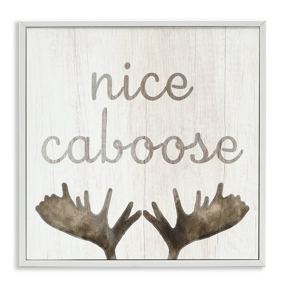 Nice Caboose Bathroom Moose Antlers White Framed Giclee Art, 17 x 17, Made In USA