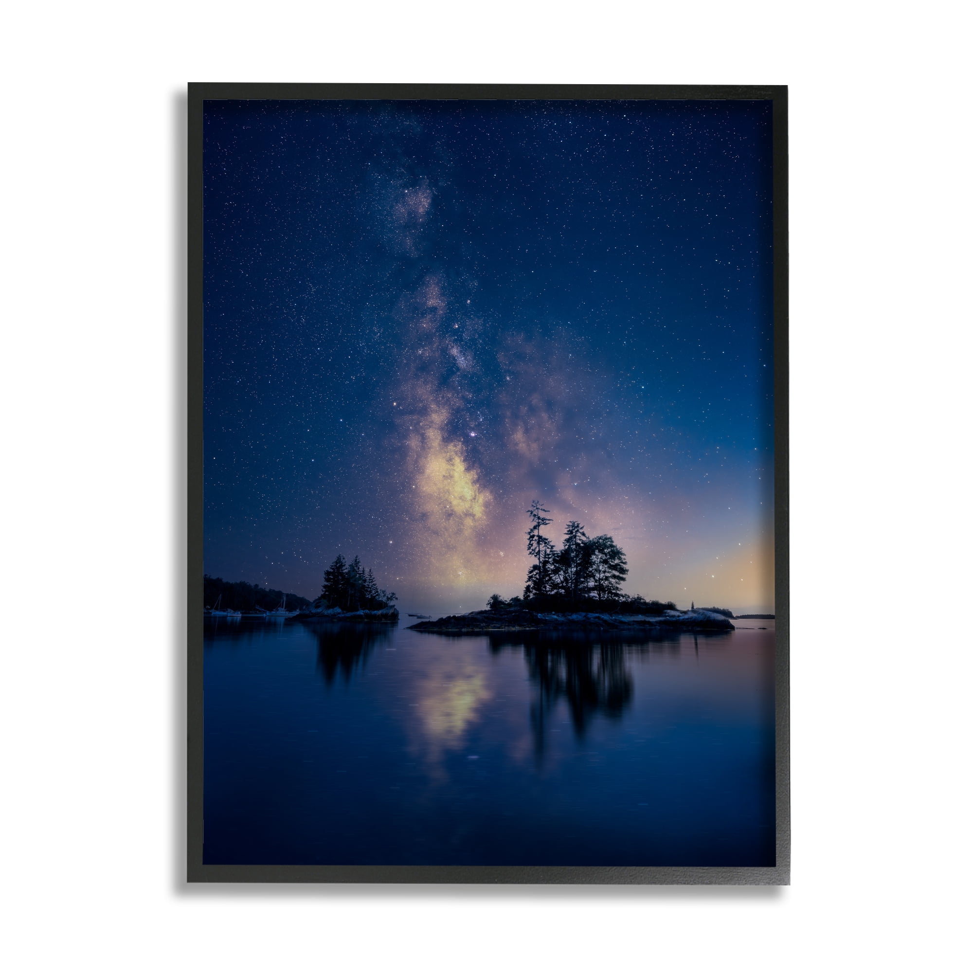 Stupell Night Stars Coastal Island Trees Landscape Photography Black Framed Art Print Wall Art