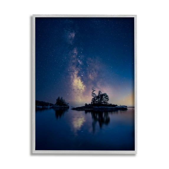 Stupell Night Stars Coastal Island Trees Landscape Photography Gray Framed Art Print Wall Art