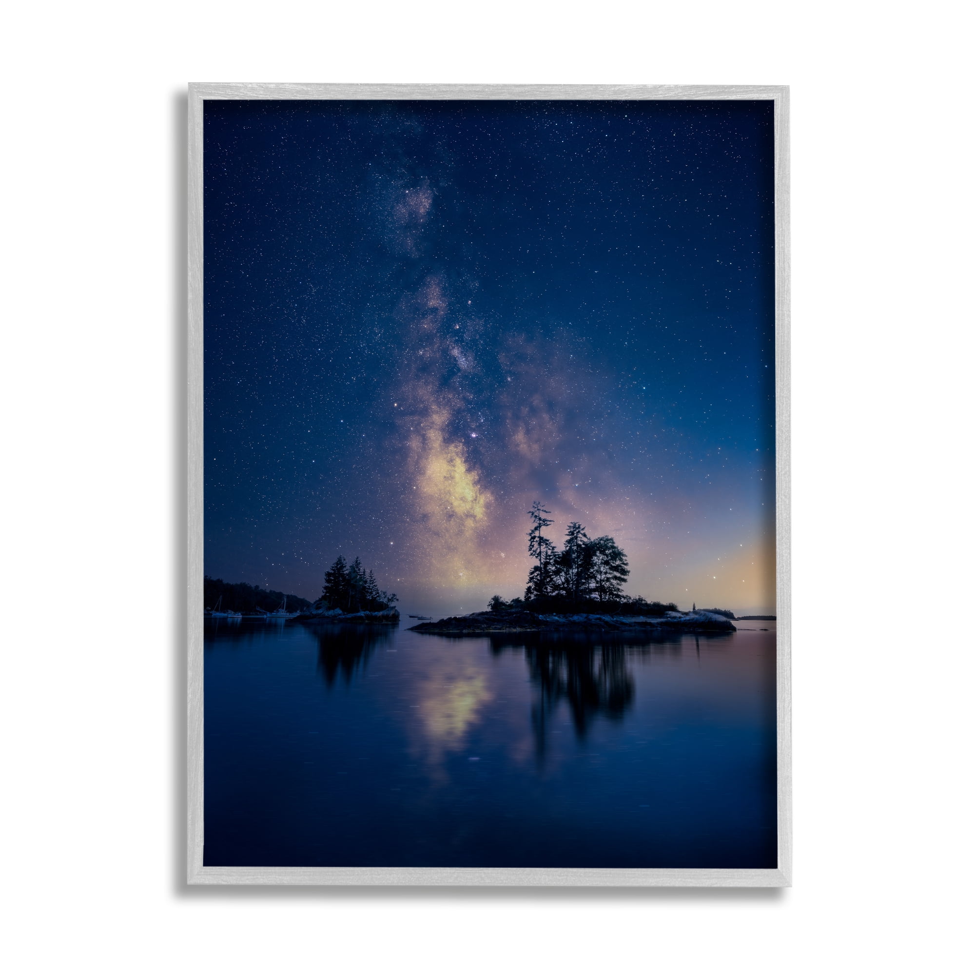 Stupell Night Stars Coastal Island Trees Landscape Photography Gray Framed Art Print Wall Art
