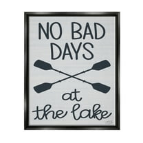 Stupell No Bad Lake Days Crossed Oars Landscape Painting Black Floater Framed Art Print Wall Art
