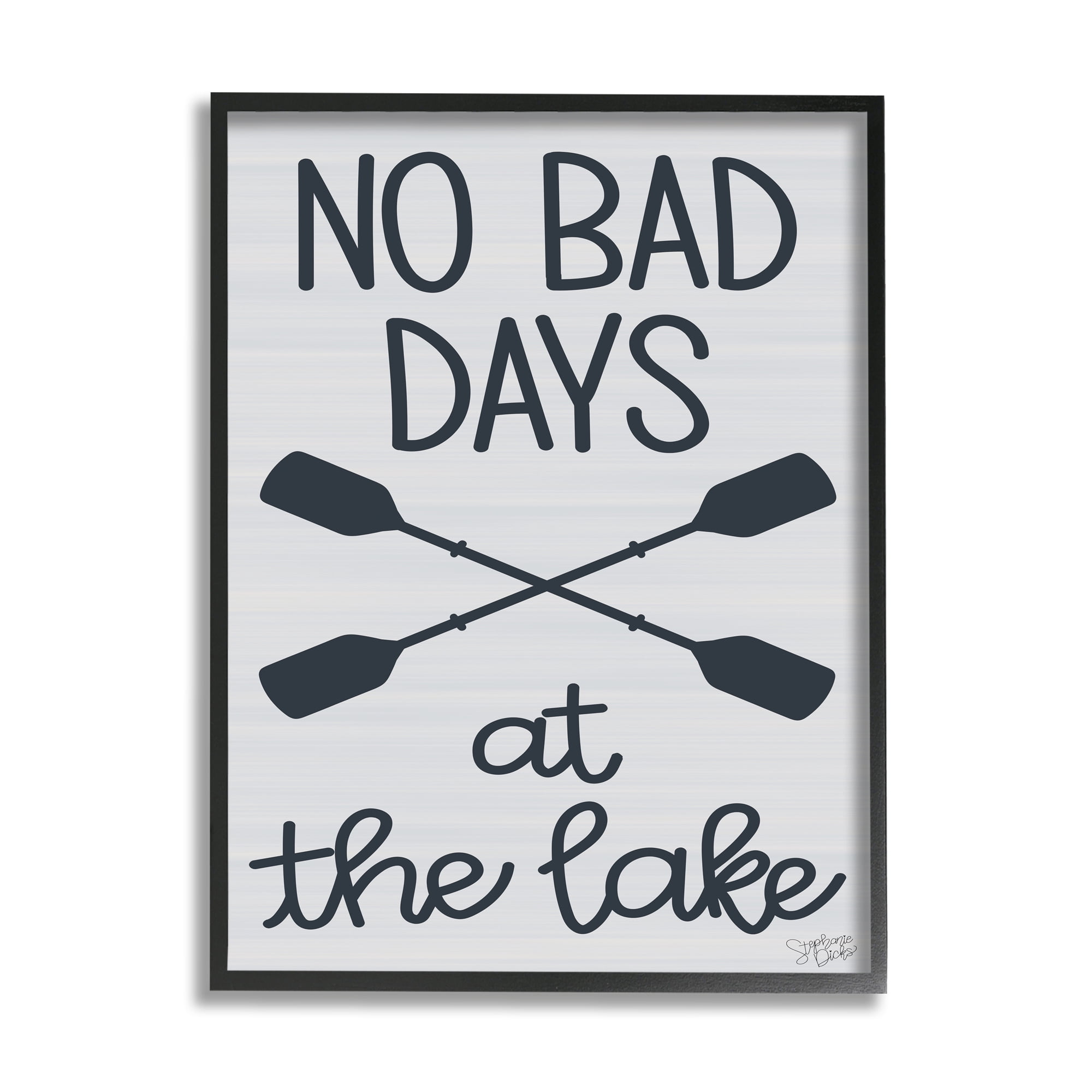 Stupell No Bad Lake Days Crossed Oars Landscape Painting Black Framed Art Print Wall Art