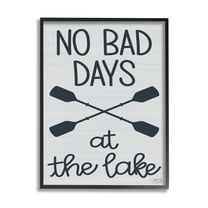 Stupell No Bad Lake Days Crossed Oars Landscape Painting Black Framed Art Print Wall Art