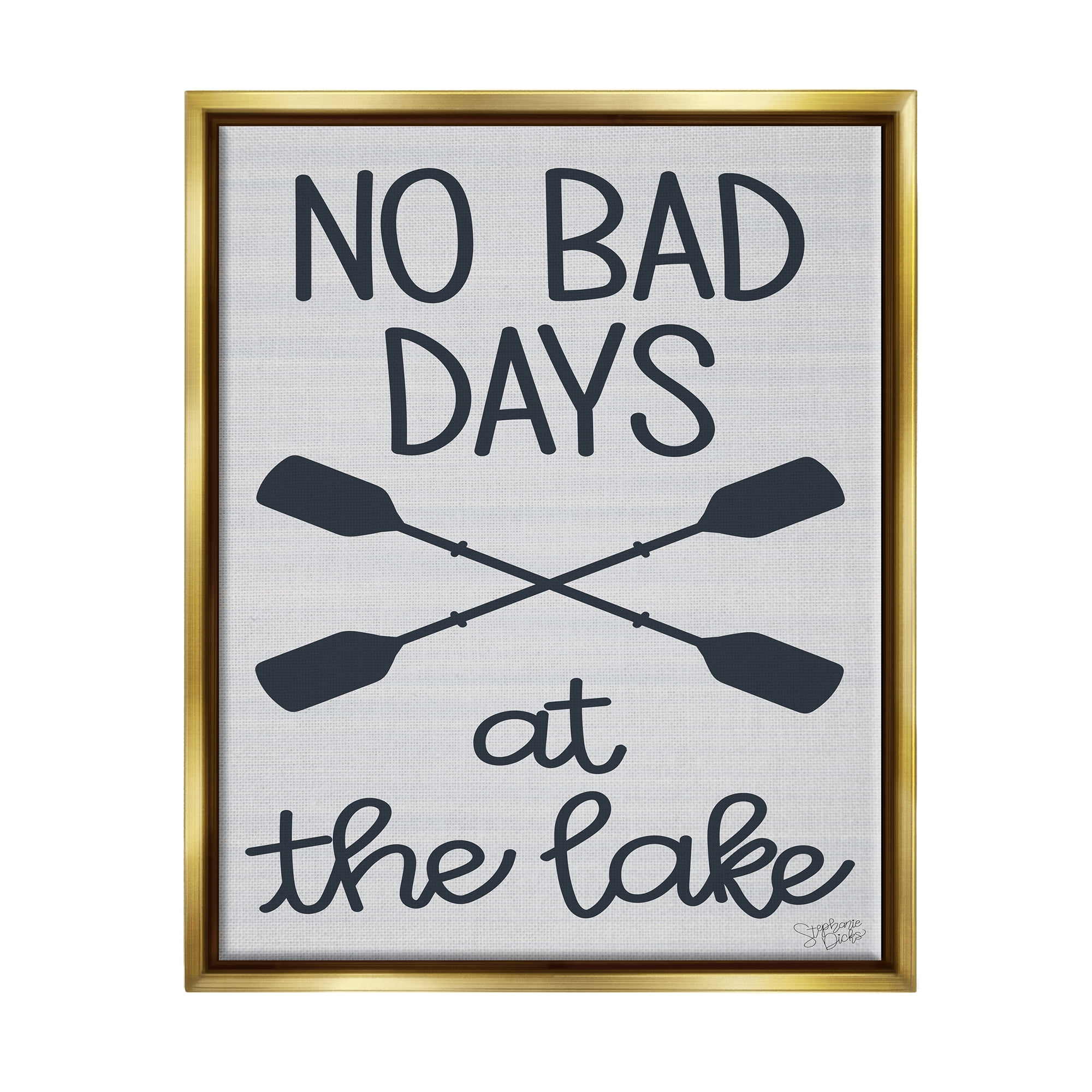 Stupell No Bad Lake Days Crossed Oars Landscape Painting Gold Floater Framed Art Print Wall Art