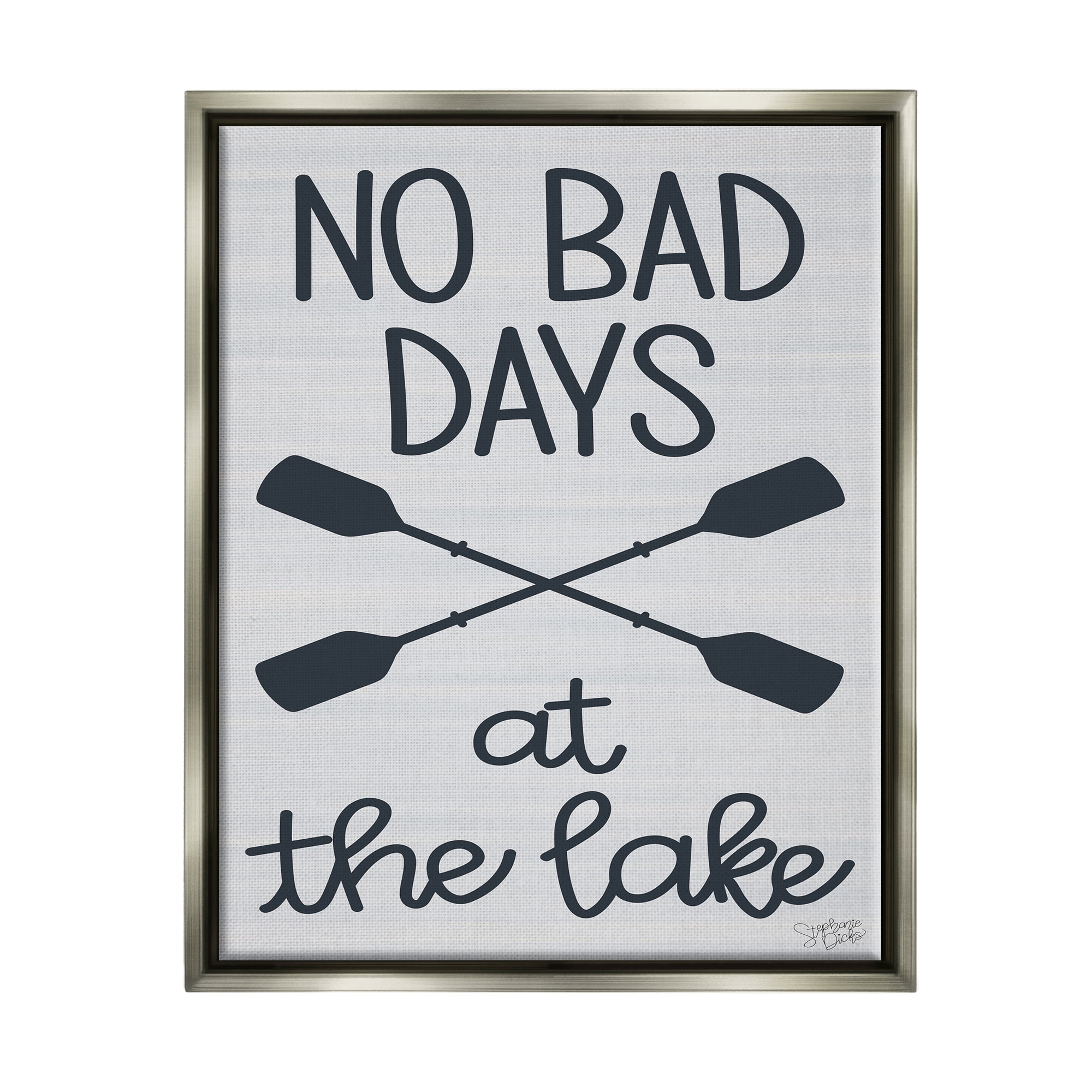 Stupell No Bad Lake Days Crossed Oars Landscape Painting Gray Floater Framed Art Print Wall Art