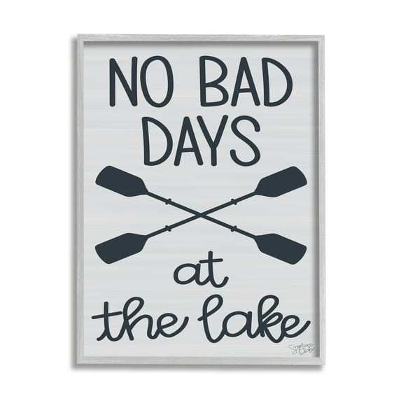Stupell No Bad Lake Days Crossed Oars Landscape Painting Gray Framed Art Print Wall Art