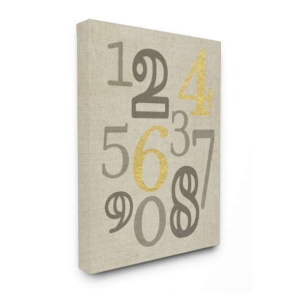 Stupell  'Numbers Neutrals with Gold' Typography Stretched Canvas Wall Art 24 x 30