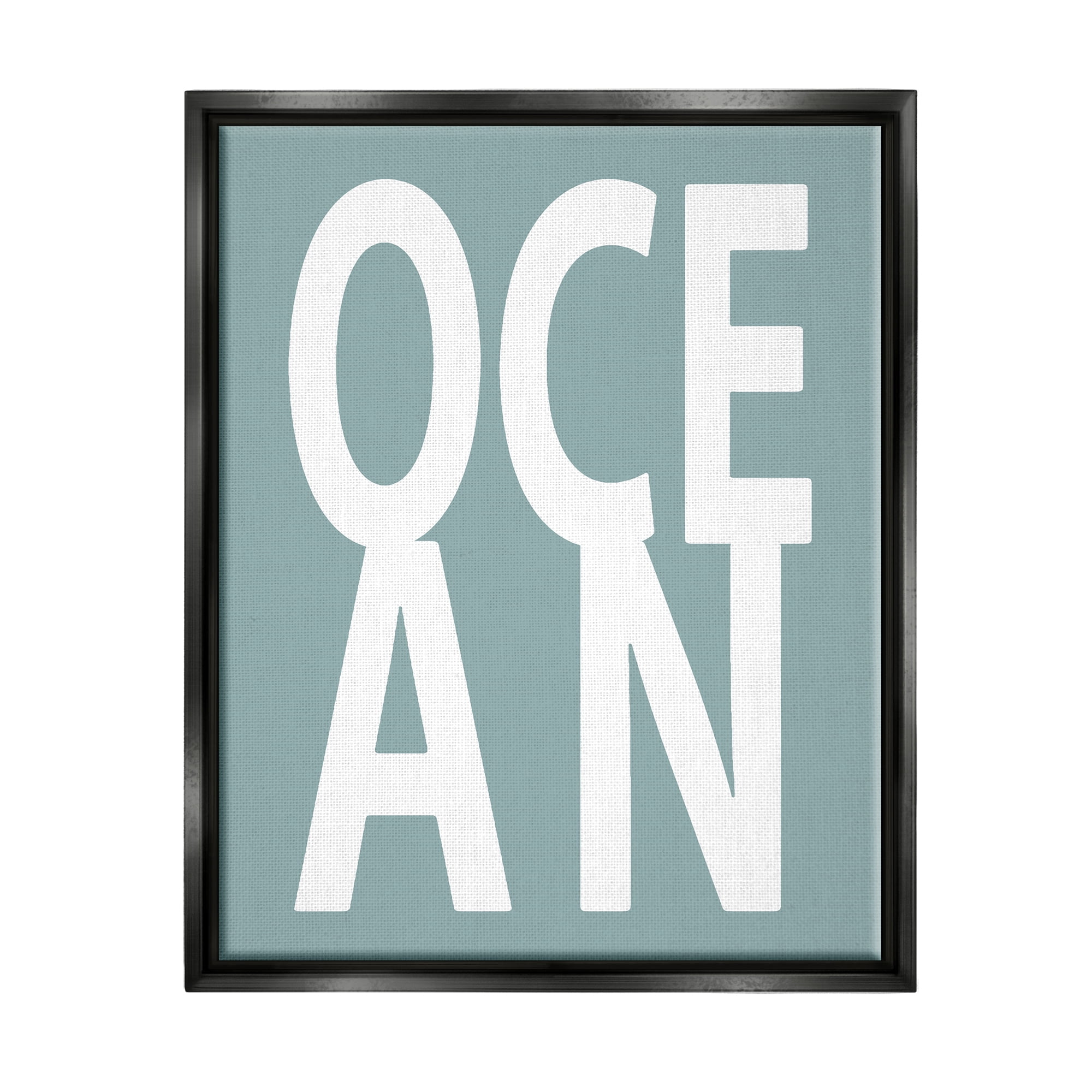 Stupell Ocean Beach Text Letters Phrase Landscape Painting Black Floater Framed Art Print Wall Art