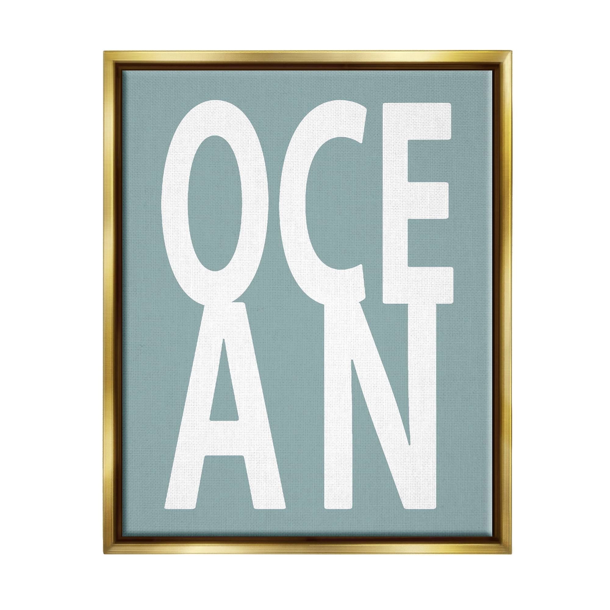 Stupell Ocean Beach Text Letters Phrase Landscape Painting Gold Floater Framed Art Print Wall Art