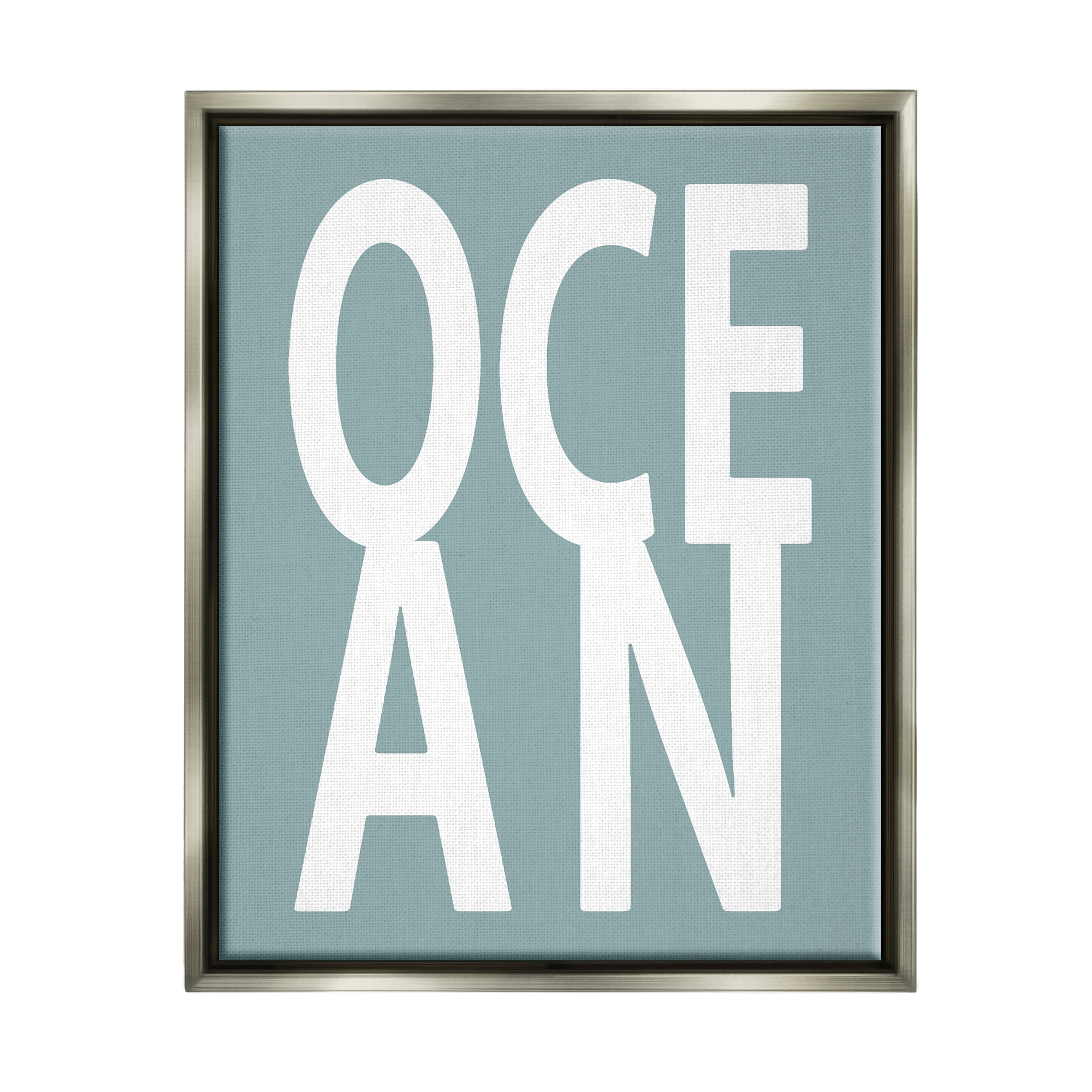 Stupell Ocean Beach Text Letters Phrase Landscape Painting Gray Floater Framed Art Print Wall Art