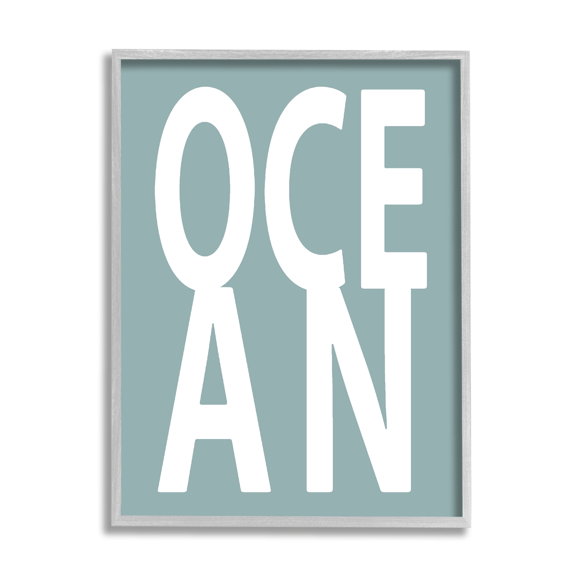Stupell Ocean Beach Text Letters Phrase Landscape Painting Gray Framed Art Print Wall Art